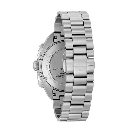 Bulova Mens Lunar Pilot Special Edition HPQ Watch 45mm Silver-Tone Stainless Steel Case and Bracelet with Black Dial