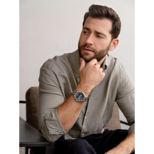 Bulova Mens Lunar Pilot Special Edition HPQ Watch 45mm Silver-Tone Stainless Steel Case and Bracelet with Black Dial