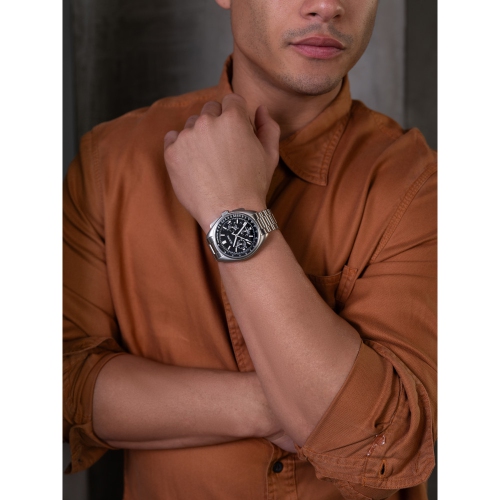 Bulova Mens Lunar Pilot Special Edition HPQ Watch 45mm Silver-Tone Stainless Steel Case and Bracelet with Black Dial