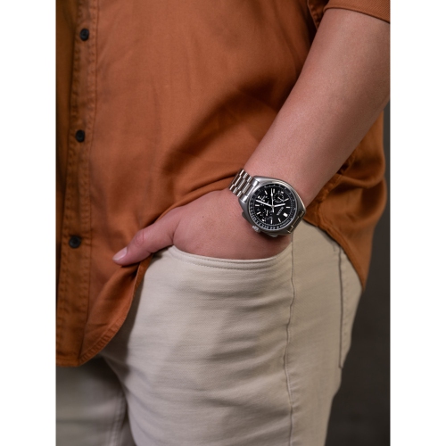 Bulova Mens Lunar Pilot Special Edition HPQ Watch 45mm Silver-Tone Stainless Steel Case and Bracelet with Black Dial