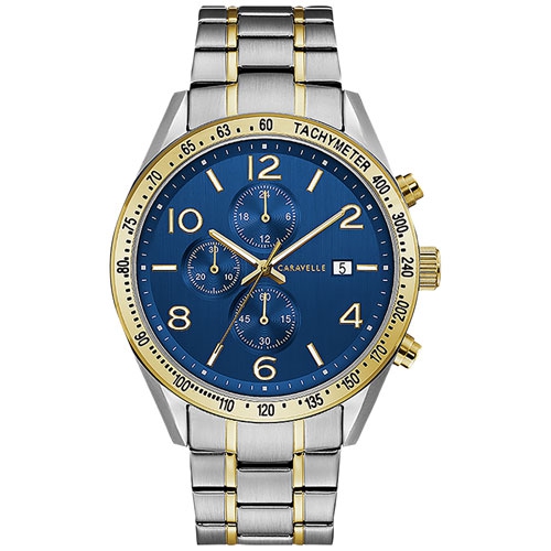 CARAVELLE  Mens Sport Quartz Watch 44MM Two-Tone Stainless Steel Case And Bracelet With Dial (45B152) In Blue