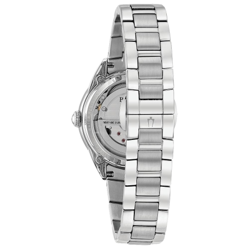 Montre automatique pour femmes Sutton de Bulova 34,5&nbsp;mm avec boîtier et bracelet en acier inoxydable argenté et cadran blanc