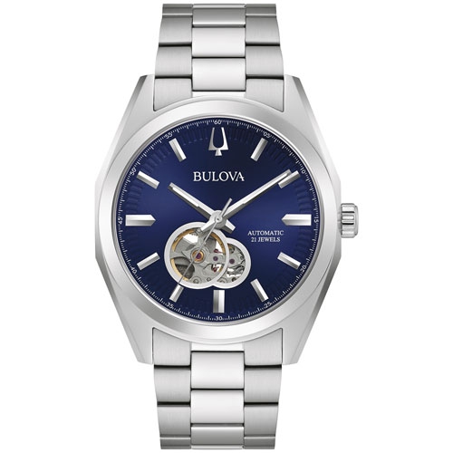 BULOVA WATCH  Bulova Mens Surveyor Automatic Watch 42MM Silver-Tone Stainless Steel Case And Bracelet With Dial (96A275) In Blue