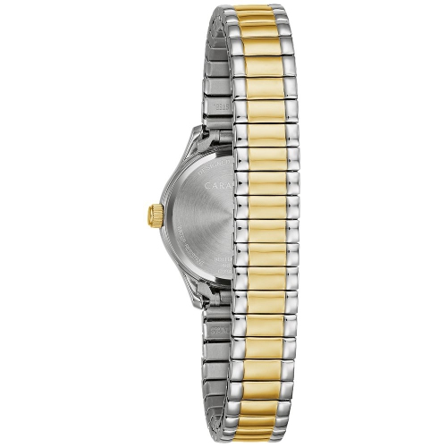 Caravelle Ladies Traditional Quartz Watch 24mm Two-Tone Stainless Steel Case and Expansion with Black Dial