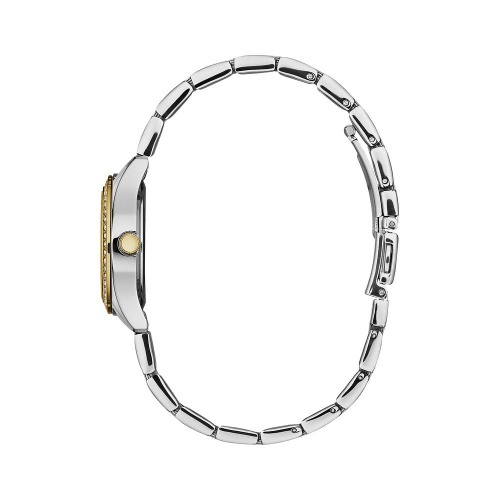 Montre sport à quartz pour femmes de Caravelle 28 mm avec boîtier et bracelet en acier inoxydable deux tons et cadran blanc