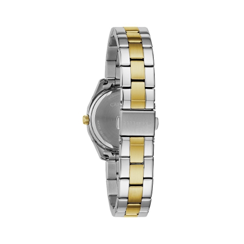 Montre sport à quartz pour femmes de Caravelle 28 mm avec boîtier et bracelet en acier inoxydable deux tons et cadran blanc