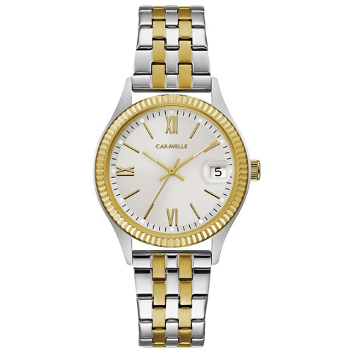 CARAVELLE  Ladies Dress Quartz Watch 32MM Two-Tone Stainless Steel Case And Bracelet With Silver-White Dial (45M112) In Multicolor