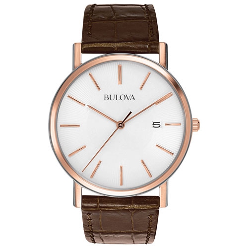 BULOVA WATCH  Bulova Mens Classic Quartz Watch 37MM Two-Tone Stainless Steel Case Brown Leather Strap With Dial (98H51) In White