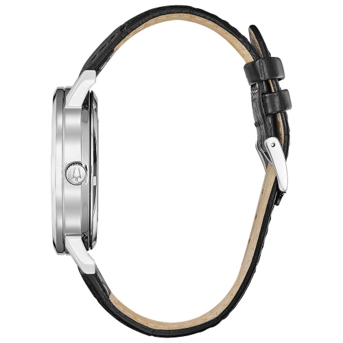 Bulova Mens American Clipper Automatic Watch 42mm Silver-Tone Stainless Steel Case Black Leather Strap with Black Dial