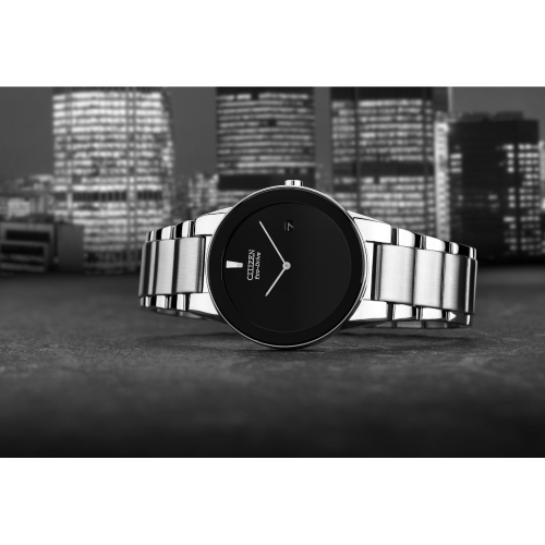 Citizen Mens Axiom Eco-Drive Watch 40mm Silver-Tone Stainless Steel Case and Bracelet with Black Dial