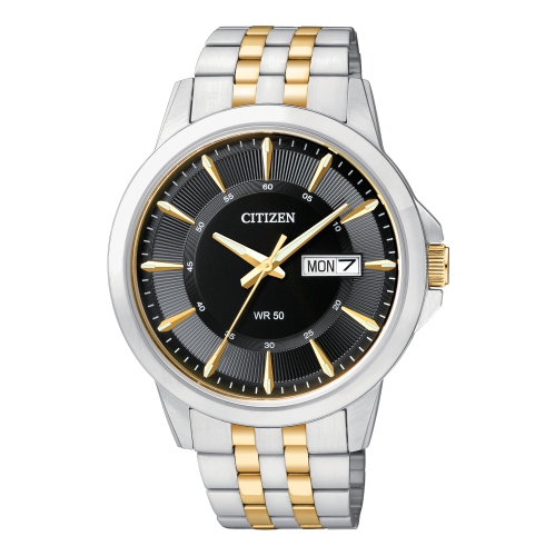 Citizen Mens Quartz Watch 41mm Two-Tone Stainless Steel Case and Bracelet with Black Dial