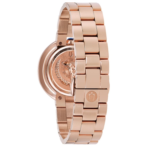 Bulova Ladies Rubaiyat Quartz Watch 35mm Rose Gold-Tone Stainless Steel Case and Bracelet with Silver-White Dial