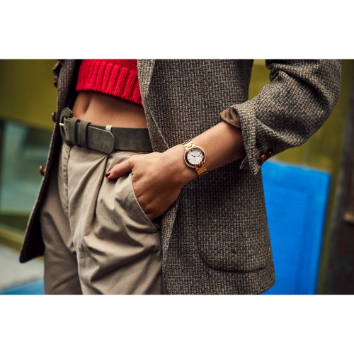 Bulova Ladies Rubaiyat Quartz Watch 35mm Rose Gold-Tone Stainless Steel Case and Bracelet with Silver-White Dial