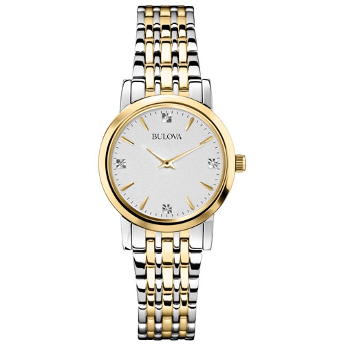 BULOVA  Ladies Classic Quartz Watch 27MM Two-Tone Stainless Steel Case And Bracelet With Silver-White Dial (98P115) In Multicolor