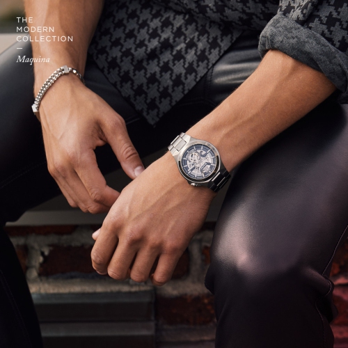 Montre automatique pour hommes Maquina de Bulova avec boîtier et bracelet en acier inoxydable gris 46 mm et cadran noir