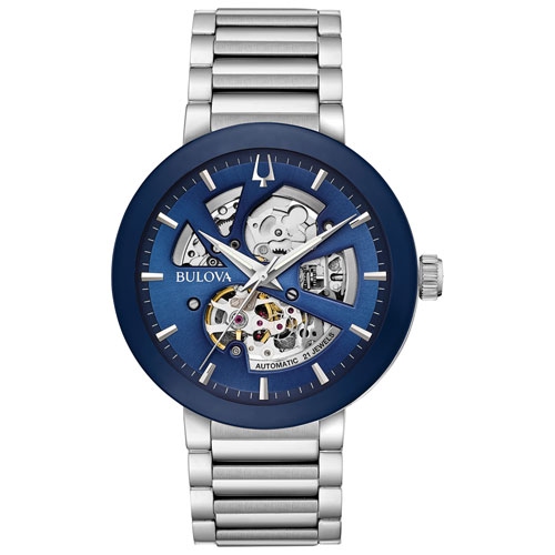 Bulova Mens Futuro Automatic Watch 42mm Silver-Tone Stainless Steel Case and Bracelet with Blue Dial