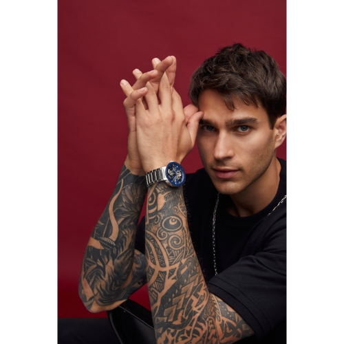 Bulova Mens Futuro Automatic Watch 42mm Silver-Tone Stainless Steel Case and Bracelet with Blue Dial