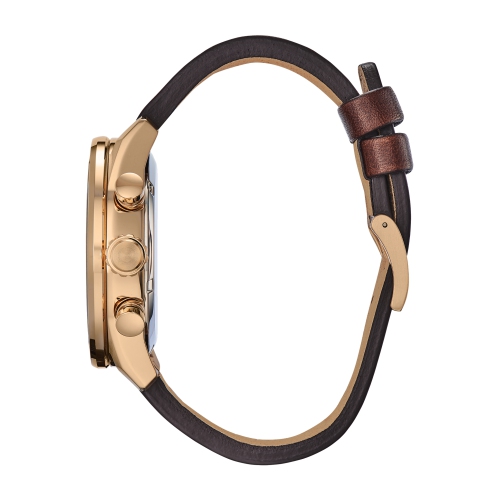 Citizen Mens Avion Eco-Drive Watch 45mm Rose Gold-Tone Stainless Steel Case Brown Leather Strap with Blue Dial