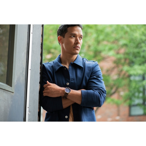 Citizen Mens Avion Eco-Drive Watch 45mm Rose Gold-Tone Stainless Steel Case Brown Leather Strap with Blue Dial