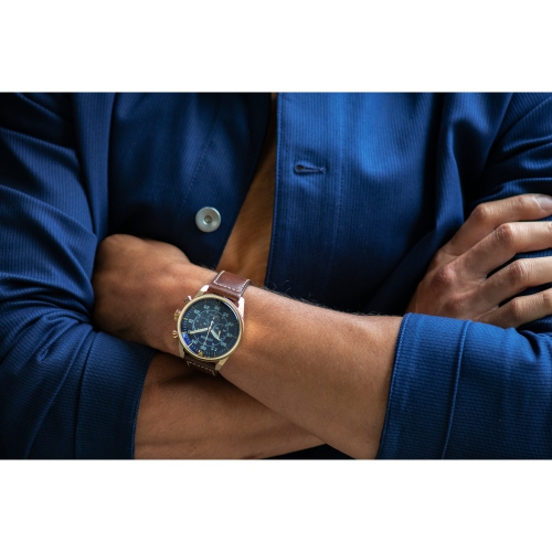 Citizen Mens Avion Eco-Drive Watch 45mm Rose Gold-Tone Stainless Steel Case Brown Leather Strap with Blue Dial