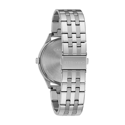 Montre-bijou à quartz pour hommes de Caravelle 41 mm avec boîtier et bracelet en acier inoxydable argenté et cadran bleu