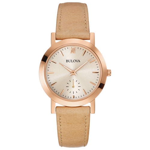 Montre à quartz classique pour femmes de Bulova avec boîtier en acier inoxydable rose doré et cadran gris 32&nbsp;mm - Beige