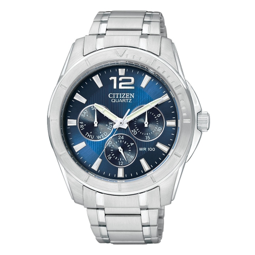 Montre à quartz pour hommes de Citizen 41&nbsp;mm avec boîtier et bracelet en acier inoxydable argenté et cadran bleu