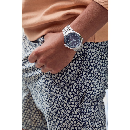 Montre homme à éco-conduite, boîtier et bracelet en acier inoxydable argenté 44 mm, cadran noir Endeavor Citizen