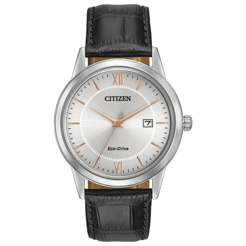 Montre pour hommes Corso Eco-Drive 40&nbsp;mm de Citizen avec boîtier en acier inoxydable argenté et bracelet en cuir noir et cadran argenté