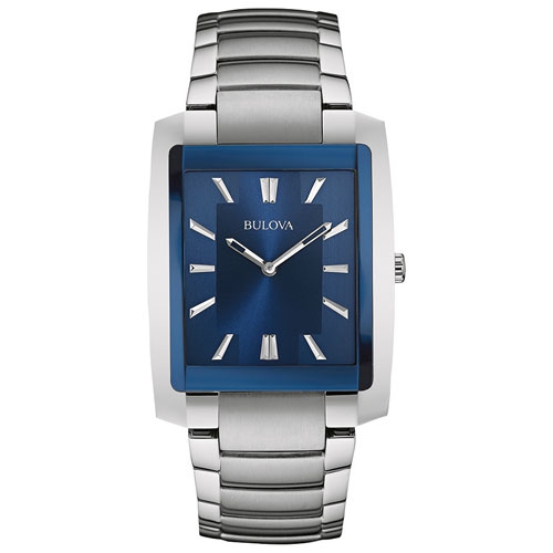 BULOVA WATCH  Bulova Mens Classic Quartz Watch 35MM Silver-Tone Stainless Steel Case And Bracelet With Dial (96A169) In Blue