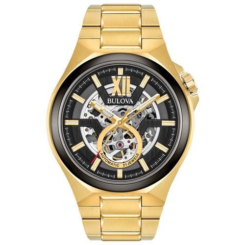 Bulova Mens Maquina Automatic Watch 46mm Gold-Tone Stainless Steel Case and Bracelet with Black Dial