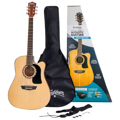 Ensemble avec guitare acoustique Dreadnought Apprentice de Washburn - Naturel