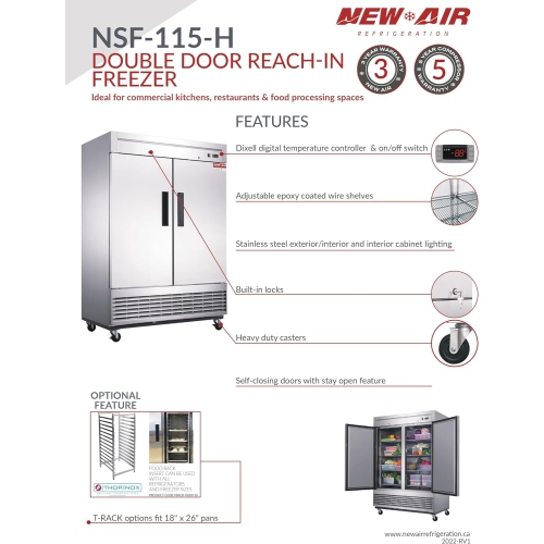 New Air Commercial 54″ 41 Cu. Ft. Double Door FREEZER - Stainless Steel