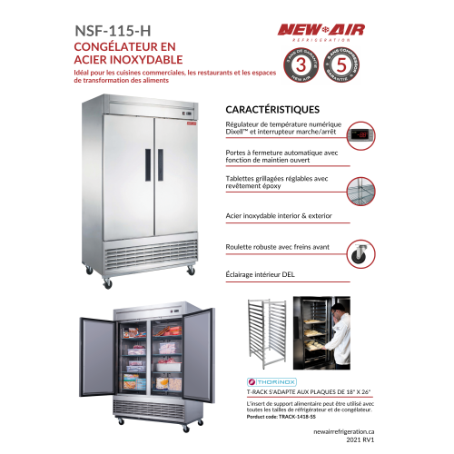 New Air Commercial 54″ 41 Cu. Ft. Double Door FREEZER - Stainless Steel