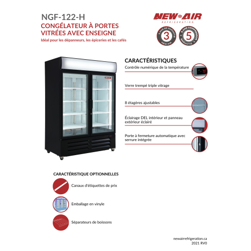 New Air Commercial 54" 43 Cu. Ft. Double Glass Door Merchandiser FREEZER - Black