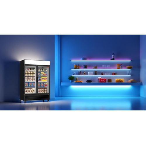 New Air Commercial 54" 43 Cu. Ft. Double Glass Door Merchandiser FREEZER - Black