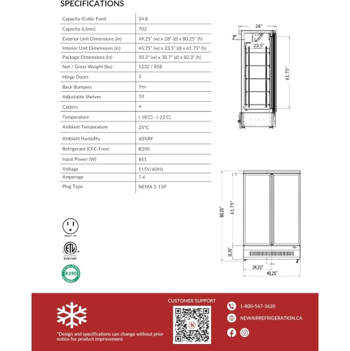 NEW AIR NGF-49-HB Commercial 49" Glass Door Freezer All Black - Ideal for Convenience Stores, Front of House, Grocery Stores, Restaurants & Cafés