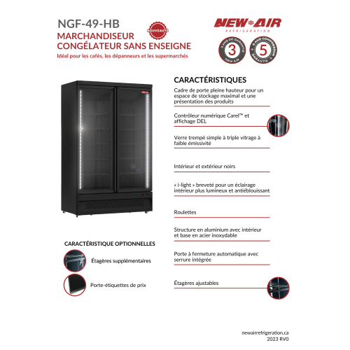 NEW AIR NGF-49-HB Commercial 49" Glass Door Freezer All Black - Ideal for Convenience Stores, Front of House, Grocery Stores, Restaurants & Cafés