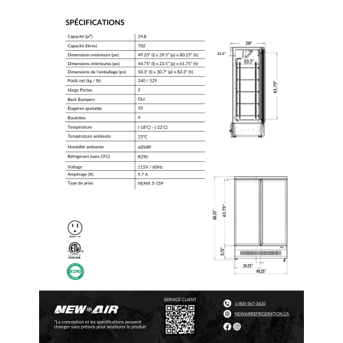 NEW AIR NGF-49-HB Commercial 49" Glass Door Freezer All Black - Ideal for Convenience Stores, Front of House, Grocery Stores, Restaurants & Cafés