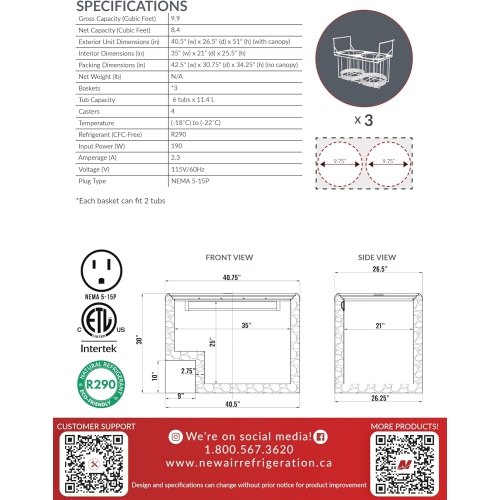 New Air Commercial 41" 9.9 Cu. Ft. Ice Cream Dipping Cabinet - White/Grey