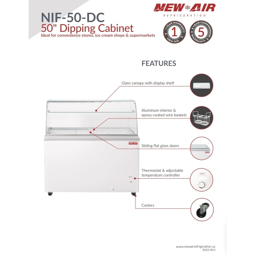 New Air Commercial 50" 12.9 Cu. Ft. Ice Cream Dipping Cabinet - White/Grey