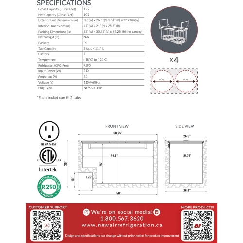 New Air Commercial 50" 12.9 Cu. Ft. Ice Cream Dipping Cabinet - White/Grey