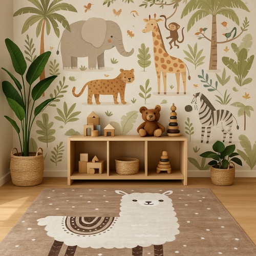 Rug Branch Kids Soft Steps Playtime Llama Brown Beige Indoor Soft Area Rug