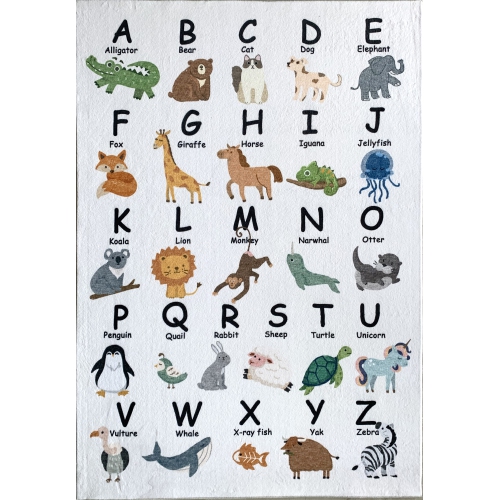 Rug Branch Kids Soft Steps Playtime Alphabet Animals White Beige Indoor Soft Area Rug
