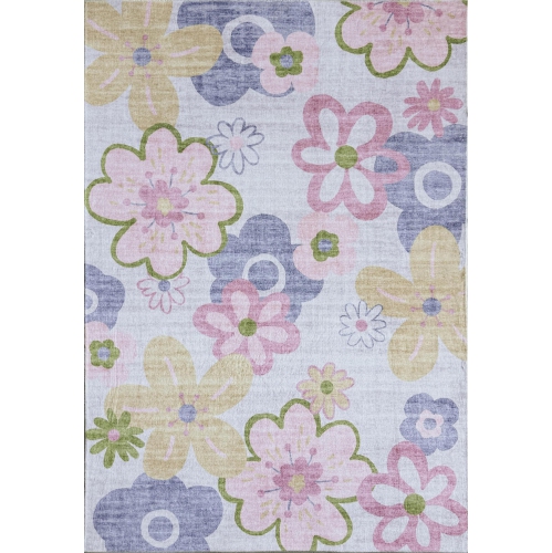 Image 1 of 6.. Rug Branch Kids Soft Steps Playtime Fun Floral Pink Purple Soft Area Rug