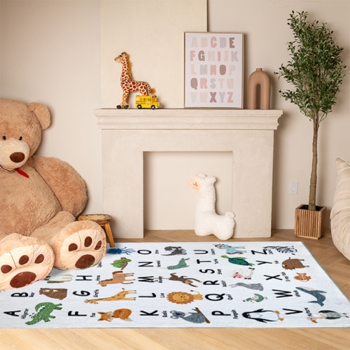 Rug Branch Kids Soft Steps Playtime Alphabet Animals White Beige Indoor Soft Area Rug