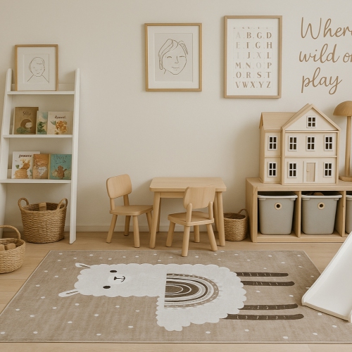 Rug Branch Kids Soft Steps Playtime Llama Brown Beige Indoor Soft Area Rug