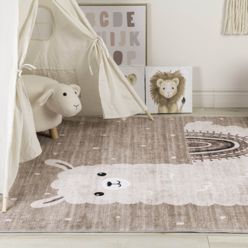 Rug Branch Kids Soft Steps Playtime Llama Brown Beige Indoor Soft Area Rug