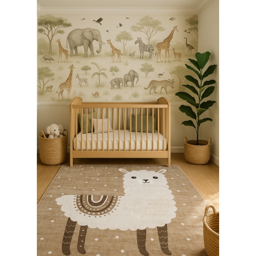 Rug Branch Kids Soft Steps Playtime Llama Brown Beige Indoor Soft Area Rug
