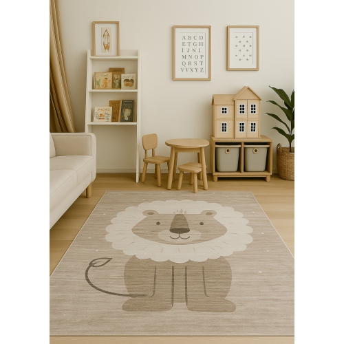 Rug Branch Kids Soft Steps Playtime Lion Beige Grey Indoor Soft Area Rug